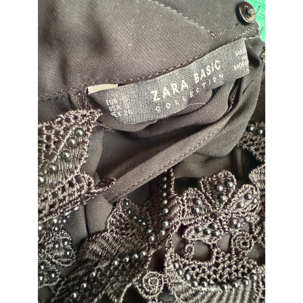 ZARA black long sleeve blouse with high statement collar - Picture 6 of 7